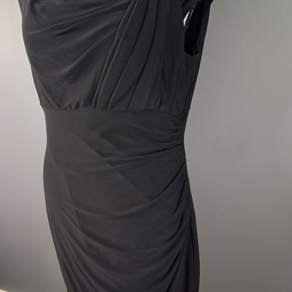 Ralph Lauren Women's Black Ruched Cap Sleeve Asymmetrical Dress Size 10 - Picture 4 of 7